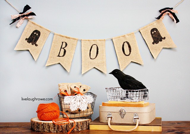 Ghostly Halloween Burlap Banner with livelaughrowe.com